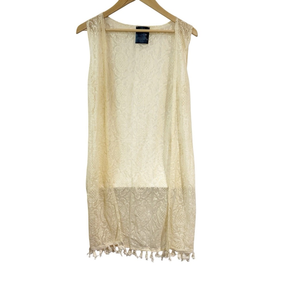 Earthbound Trading Co Women Small Cream Lace Sleeveless Cardigan Boho Cowgirl